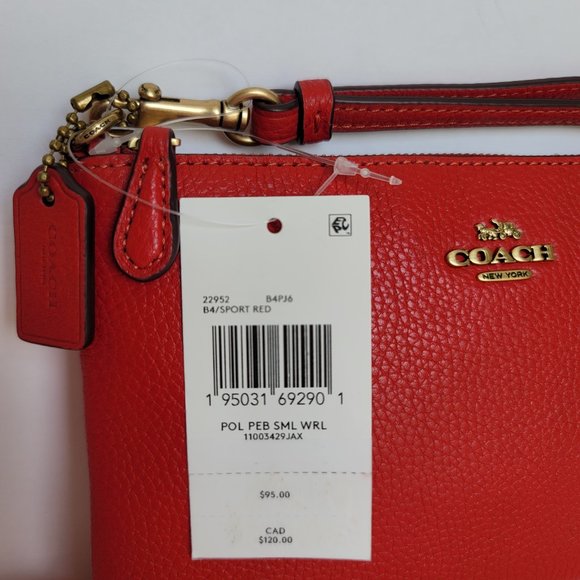 COACH Small Wristlet in Polished PebbleD Leather- Sport Red⭐ - Picture 16 of 16